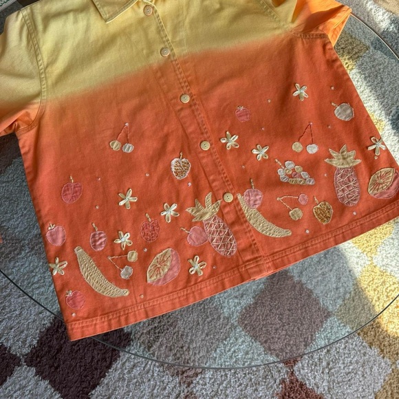 Vintage Coldwater Creek orange yellow fruit embroidered novelty statement jacket - Picture 5 of 8